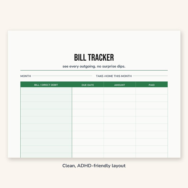 ADHD Bill Tracker Printable | Monthly Budget Planner PDF | A4 + US Letter Instant Download bild 3