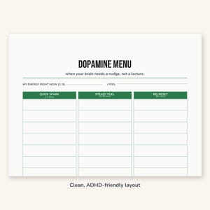 Dopamine Menu Printable, ADHD Activity Planner for Stuck Days, A4 + Letter PDF image 3