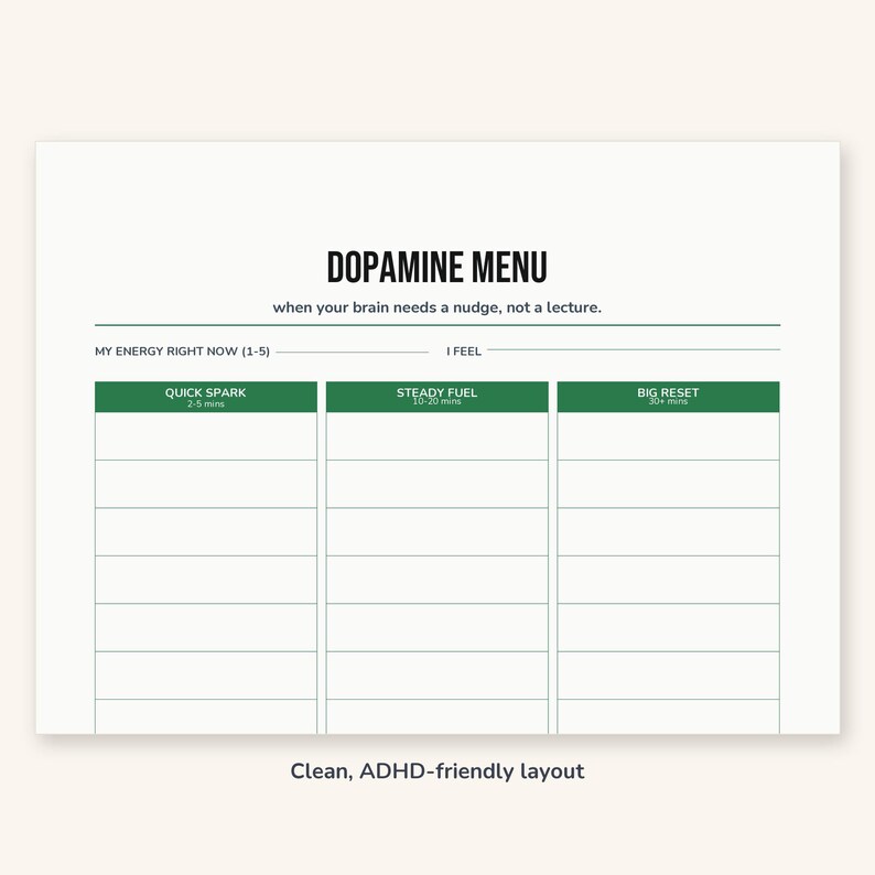 Dopamine Menu Printable, ADHD Activity Planner for Stuck Days, A4 + Letter PDF image 3