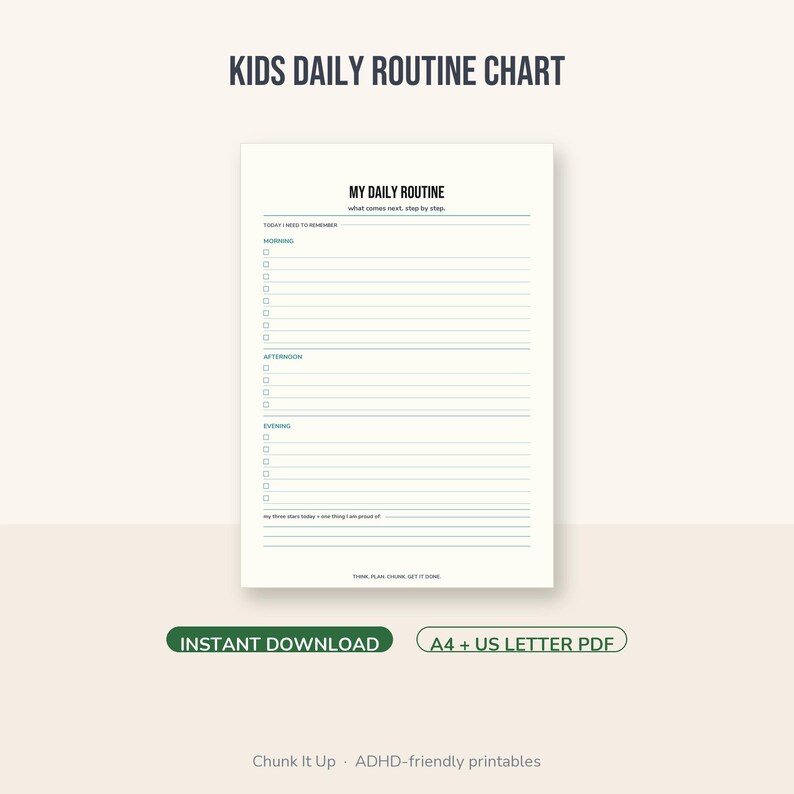 Kids Daily Routine Chart Printable | ADHD Kids Planner | Visual Schedule PDF A4 & US Letter image 1