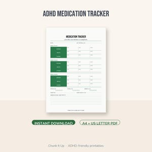 ADHS Medikation Tracker Printable | Tagebuch der Beschwerden | Fokus Stimmung Energie | A4 + US Letter PDF Bild 1