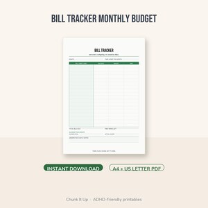 ADHD Bill Tracker Printable | Monthly Budget Planner PDF | A4 + US Letter Instant Download bild 1