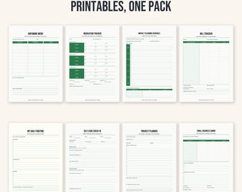 ADHD Planner Bundle, 8 Printables for Focus, Routines, Money & Home, PDF