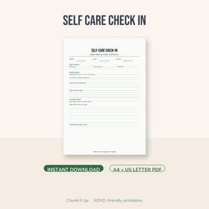 Self-Care Check-In Printable | ADHD Wellbeing Planner | PDF image 1