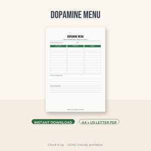 Dopamine Menu Printable | ADHD Motivation Tool | Activity Planner | A4 + US Letter PDF image 1