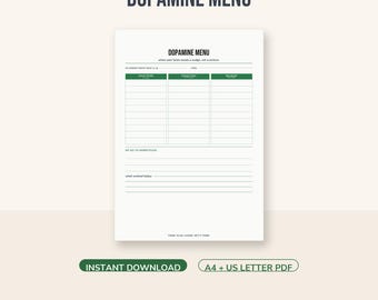Dopamine Menu Printable | ADHD Motivation Tool | Activity Planner | A4 + US Letter PDF