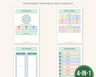Calm Kid Toolkit Printable Bundle, Calm Down Cards Feelings Chart First Then Board Morning Routine for Kids, Instant Download