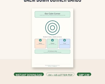 Calm Down Corner Cards Printable, Calm Down Kit for Kids, Strategy Cards PDF