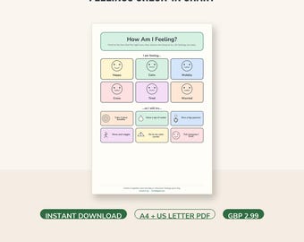 Feelings Check In Chart Printable for Kids, Emotion Chart, Daily Feelings PDF