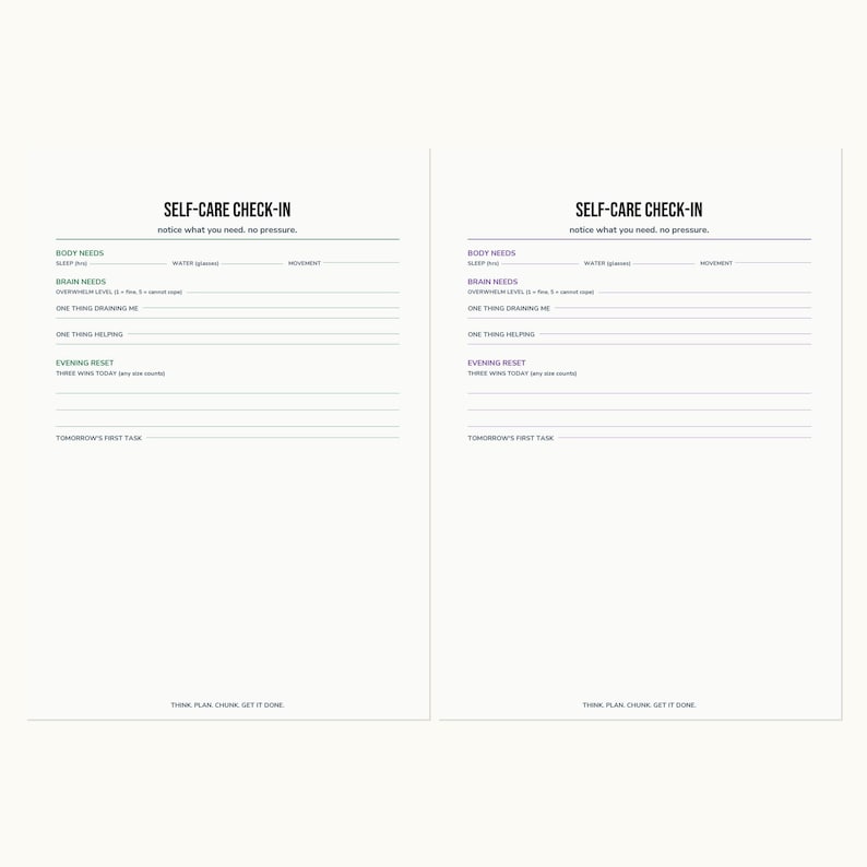 Self-Care Check-In Printable | ADHD Wellbeing Planner | PDF image 2
