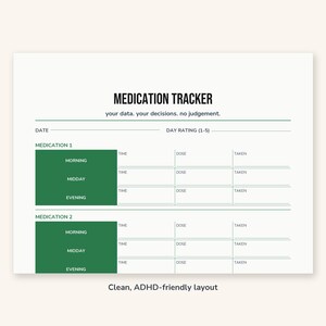 ADHS Medikation Tracker Printable | Tagebuch der Beschwerden | Fokus Stimmung Energie | A4 + US Letter PDF Bild 3