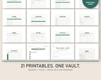 The Chunk It Up Everything Vault | 21 ADHD & Solo Business Printables Bundle, Planners Trackers Admin | Instant Download PDF
