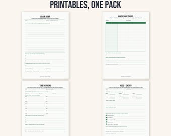 ADHD Daily Reset Bundle: Brain Dump, Habit, Time Block + Mood Tracker Printables