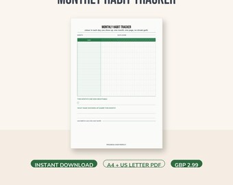 ADHD Monthly Habit Tracker Printable, Habit Grid, No Streak Guilt, PDF