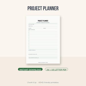 ADHD Project Planner Printable | Focus Planner for Adults | A4 + US Letter PDF Instant Download image 1