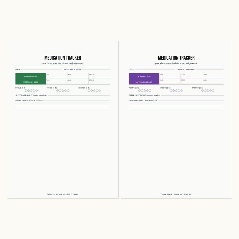 ADHD Medication Tracker Printable | Daily Symptom Log | Focus Mood Energy | A4 + US Letter PDF image 2