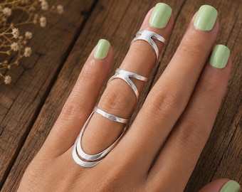 Elegante sterlingverzilverde spalkring met volledige vinger - verstelbare stabiliteit van meerdere gewrichten voor artritis en EDS