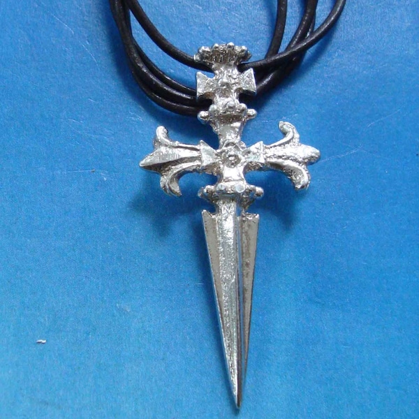 Cross of Saint James charm order Santiago of Compostela, amulet Handmade sterling silver 925 necklace jewel, Symbol pilgrims for protection