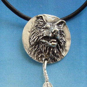 WOLF PENDANT Symbol Ethnic with feather Jewel Handmade tribal in Solid 925 sterling silver necklace charm totem animal Amulet for protection