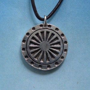 DHARMACHAKRA PENDANT, Medal Dharma wheel Symbol Buddhist, Jewel Handmade Solid 925 Sterling Silver, Charm Necklace Amulet, for peace of mind