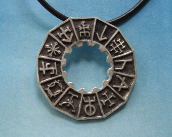 RUNES TALISMAN Pendant amulet engraved with the most powerful and magical runic symbols for fortune, Jewel Handmade in 925 sterling silver