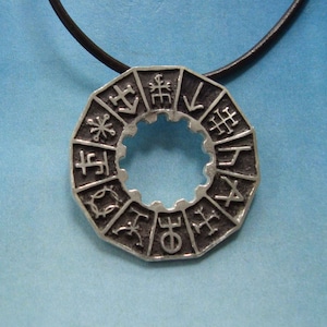 RUNES TALISMAN Pendant amulet engraved with the most powerful and magical runic symbols for fortune, Jewel Handmade in 925 sterling silver