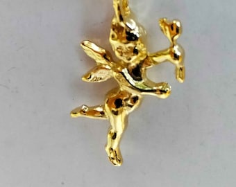 Cupid god Eros angel with arrow of love charm pendant gold 9k, 14k, 18k or goldplated 18k love amulet jewel necklace chain gold filled 18k
