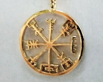 VEGVÍSIR PENDANT viking compass charm amulet gold 9k 14k 18k or gold-plated necklace jewel magic symbol icelandic amulet  gold filled chain