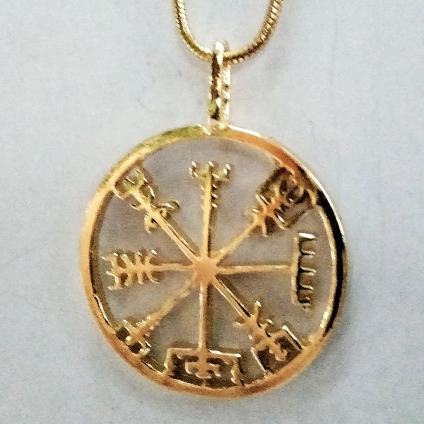 Vegvísir argent boussole viking magique symbole islandais charme amulette or 9k 14k 18k ou plaqué or bijou collier chaîne gold filled option