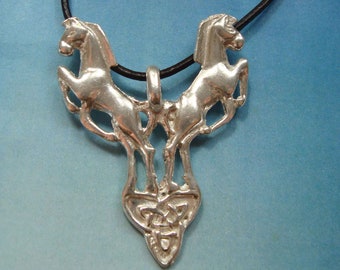 Rhiannon CELTIC HORSES Pendant desing, Jewel Handmade sterling silver necklace charm,  Legendary Amulet symbol of goddess of the moon