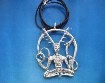 CERNUNNOS dio celtico Litha PENDENTE amuleto 925, Gioiello fatto a mano in argento sterling massiccio collana fascino Amuleto Simbolo della forza fertilità maschile