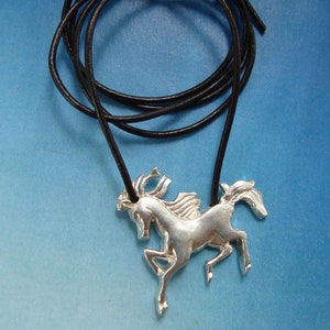 HORSE PENDANT amulet for wisdom and progress.  Handmade in solid 925 sterling silver necklace charm with leather cord included animal gift