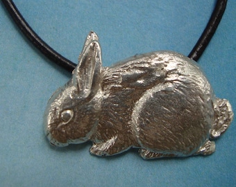 RABBIT PENDANT, Jewel Handmade Charm 925 sterling silver necklace, Amulet Animal Totem Symbol good luck and fortune, Cord leather included