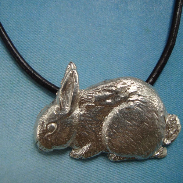 RABBIT PENDANT, Jewel Handmade Charm 925 sterling silver necklace, Amulet Animal Totem Symbol good luck and fortune, Cord leather included