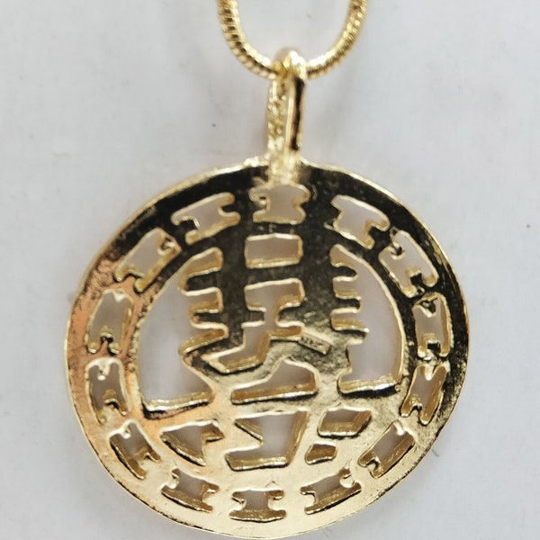 Double Happiness Xing Fu Chinese Amulet for a Good Marriage Charm Pendant Gold 9K 14K 18K or Gold Plated and Gold Filled Chain 18k Necklace