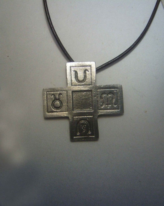 Greek Cross With Symbols 4 Season Charm Amulet Sterling Silver - Greek Cross Pendant Necklace Greek Cross With Symbols 4 Season Charm Amulet Sterling Silver - Greek Cross Pendant Necklace