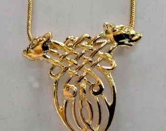 Celtic knot Dogs of Cuchulain Symbol Hero Animal Dog Pendant Charm Jewel Amulet Gold 9k 14k 18k or Gold Plated 18 Necklace Gold Filled Chain