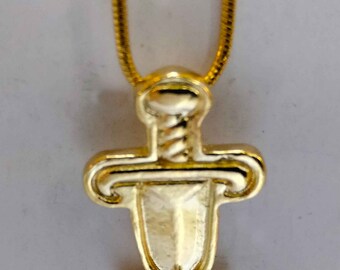 athame ritual magic dagger knife pendant charm wicca amulet in gold 9k 14k 18k or gold-plated necklace  optional chain god filled 18k jewel