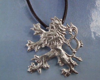 LION double-tailed , heraldic symbol of Bohemia pendant charm in  925 sterling silver necklace Amulet for strength, signe of the king