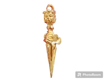 PHURBA PENDANT, Buddhist tibetan symbol, phurbu, phurpu peg three-sided, knife, Jewel Handmade in gold 9k, 14k, 18k, or goldplated, Necklace