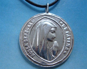 Virgen de Fátima medalla portuguesa milagrosa cristiana protectora de plata de ley 925