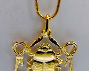 Khepri god scaraban and Isis knot tyet Egyptian charm amulet gold 9K 14K 18K or goldplated 18k necklace chain gold filled 18k