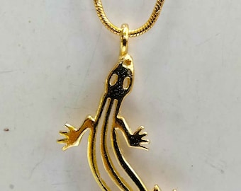 Salamander Pendant gold 9k 14k 18k or Gold Plated 18k Chain Gold Filled Necklace Amulet Symbol of fire spirits mythical Lizard Charm Jewel