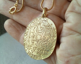 Talisman Catherine de Medici designed for her by Nostradamus, Handmade Jewel in gold 9k, 14k, 18k or goldplated, engraved symbols protectors