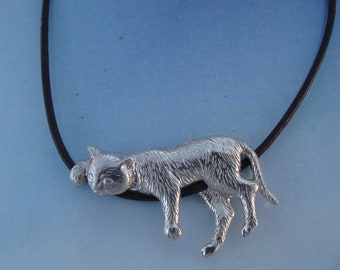 CAT PENDANT, Animal is sleeping on the Leather cord included, Jewel in 925 Sterling silver Lucky Charm, Amulet to clear negative energies