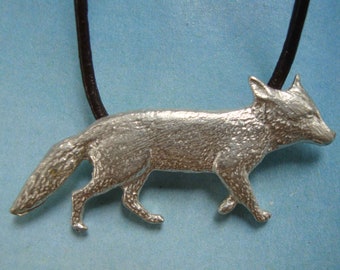 FOX PENDANT Amulet Aymbol of cunning success and ingenuity, Jewel handmade  925 Sterling Silver, Charm Dije Animal,  leather cord Necklace