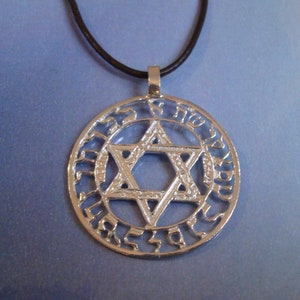 STAR of DAVID pendant, Medal Hexagram surrounded by protective magical symbols, Jewel Handmade in Solid 925 Sterling Silver, charm Necklace