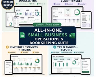 Small Business Spreadsheet | All-in-One Operations & Bookkeeping Suite (Google Sheets, Excel)
