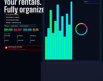 Rental Property Tracker Landlord Spreadsheet Excel Google Sheets Rent Ledger Schedule E Maintenance Security Deposit Mileage 1099 Dark Mode