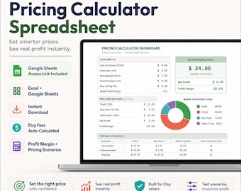 Product Pricing Calculator Spreadsheet Small Business Profit Calculator Fee Calculator Excel Google Sheets Handmade POD Digital Wholesale